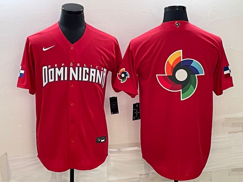 Men 2023 World Cub Dominican Blank Red Nike MLB Jersey6